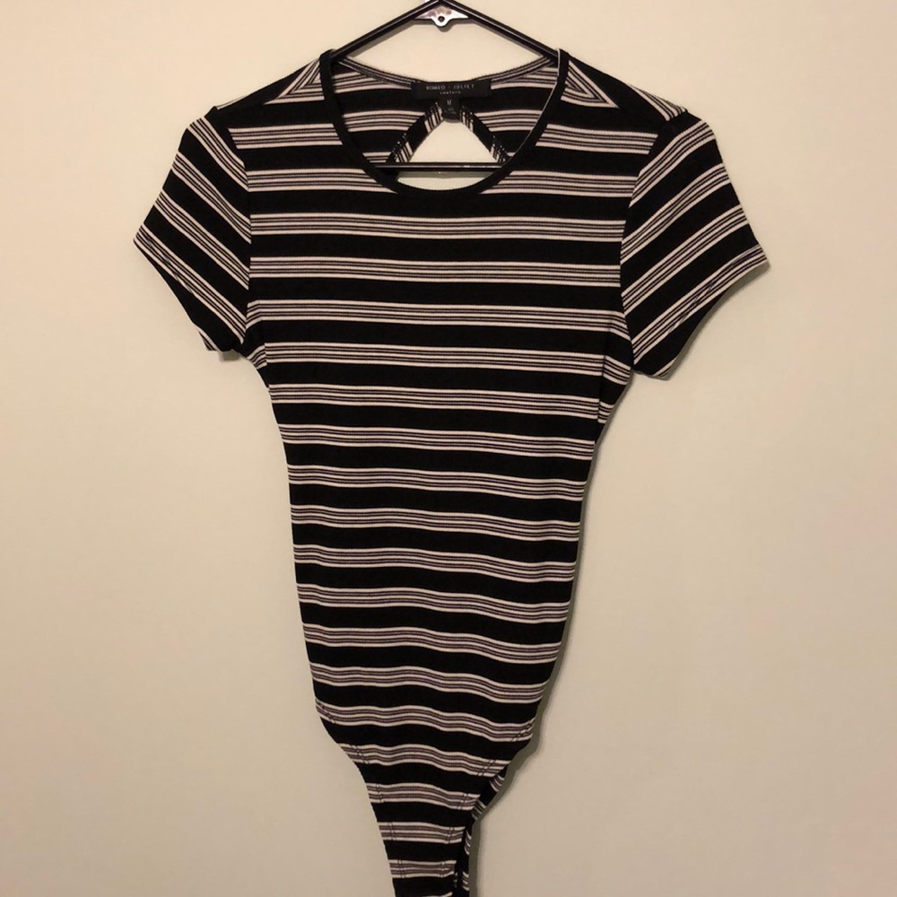 Striped open back body suit
